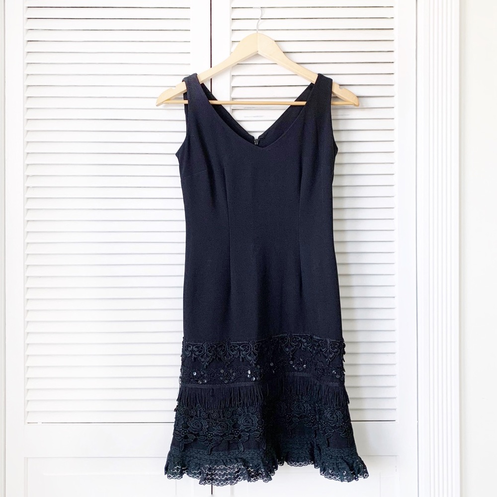 Forwear Fringe Drop Waist Black Dress NWOT